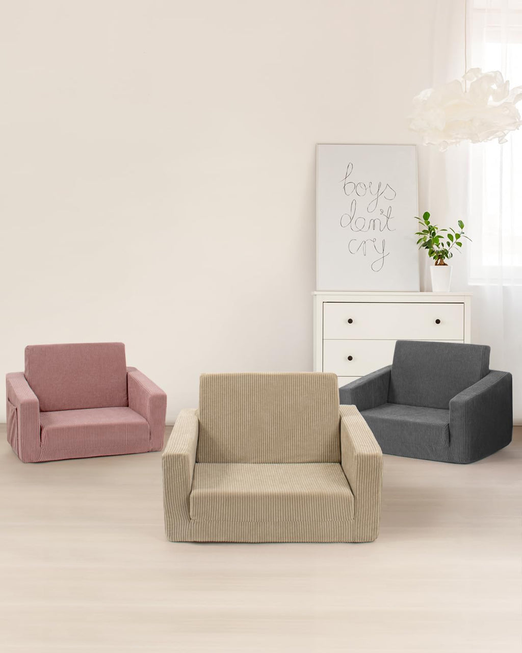 2-in-1 Kids Chair and Couch, Cozy Corduroy Kids Sofa, Pink | Fold-Out Kids Couch, Boys and Girls, Bedroom & Playroom, Reading and Playing, Lightweight, Removable Washable Cover