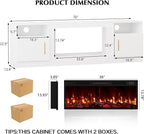 Lemberi Fireplace TV Stand with 36" Electric Fireplace, Fits TVs Up to 80", 70" LED Lit Entertainment Center, Modern High Gloss Wood with Spacious Storage Cabinet for Living Room, White