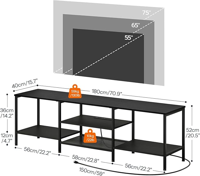 HOOBRO TV Stand with Power Outlets to 75 Inches, TV Console Table with Open S...