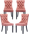 Pink Velvet Dining Chairs Set of 4, Tufted Upholstered Dining Room Chairs with Back Ring Pull, Nailhead Trim and Solid Wood Legs, Modern Dining Chairs for Dining Room, Kitchen,Pink