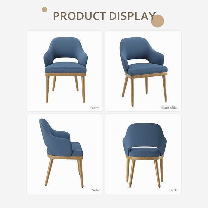 Wooden Dining Chairs Set of 4, Modern Fabric Upholstered Dining Room Chair, Kitchen Side Chairs, Farmhouse Dinner Chair with Open Back for Kitchen, Blue