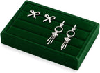 Oirlv 3 Slots Velvet Small Ring Organizer Earrings Trays Showcase Display Storage Insert Holder for Jewelry Box, Drawer, Dresser(Green,M)