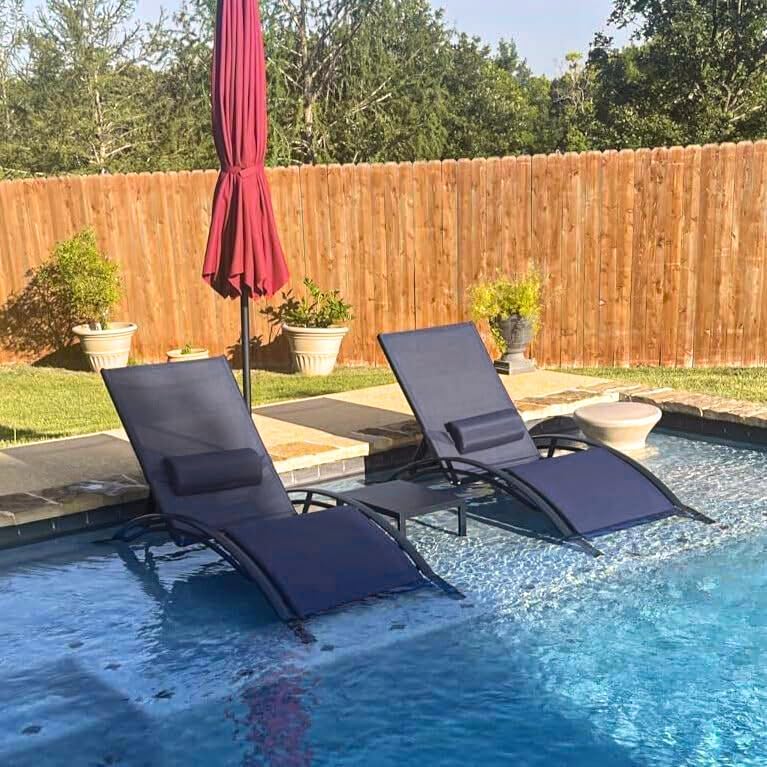 PURPLE LEAF Oversized Pool Chaise Lounge Patio Chair with Table, Navy Blue