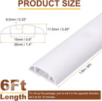 HARFINGTON 6ft Cord Cover Floor W0.6 x H0.33 Inner Channel PVC Hide Extension Cable Floor Wire Hider Wire Covers Protector for Prevent Cable Trips Cables Management, White