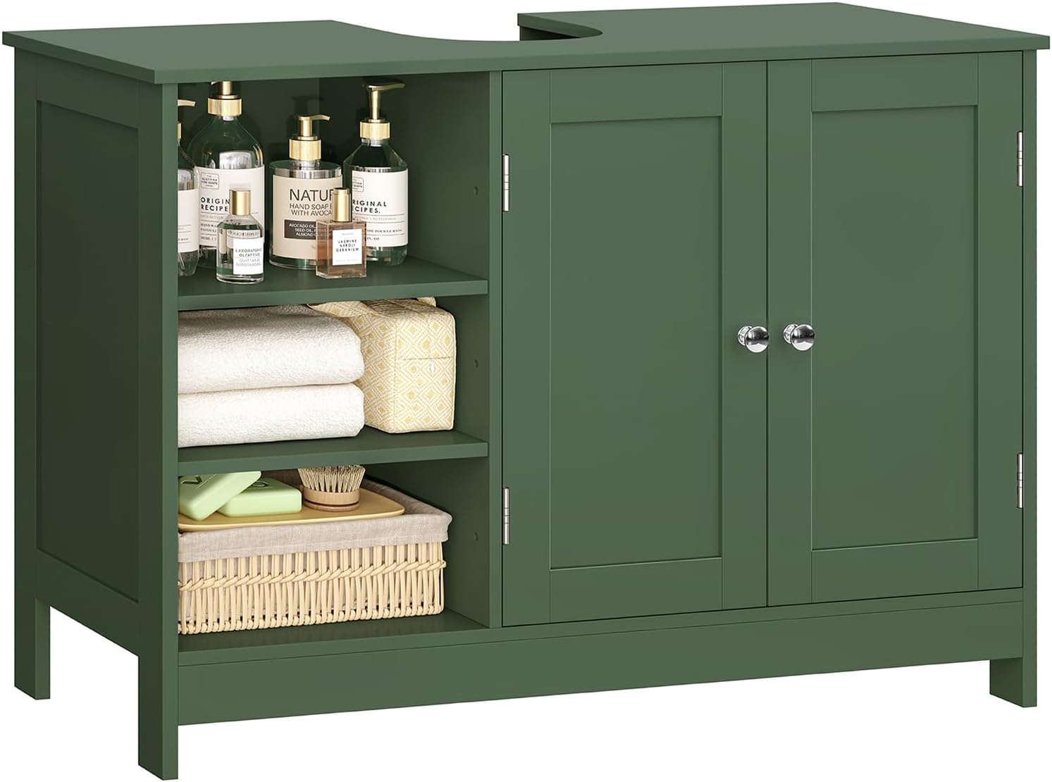 TEENFON 35.4" Pedestal Sink Storage Cabinet with 2 Doors and Adjustable Shelves, Bathroom Sink Cabinet, Under Sink Storage with U-Shape Cut-Out, Green UNYSG034V