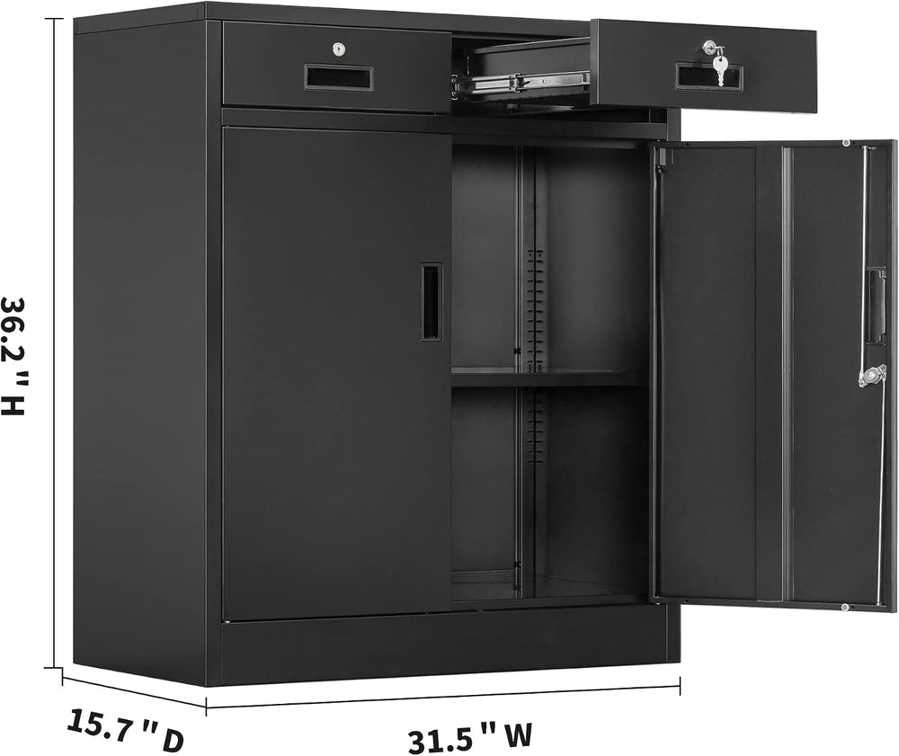 Wanfu Metal Storage Cabinet, 36" H Locking Storage Cabinet with 2 Drawer...