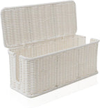Cable Management Box, Handmade Rattan Cable Organizer, 2 Open Slots Cords Hider Box, Under Desk Cord Organizer for Computer Router USB Hub & Power Strip, Patent Pending, 13" x 5.1" x 5.1", White