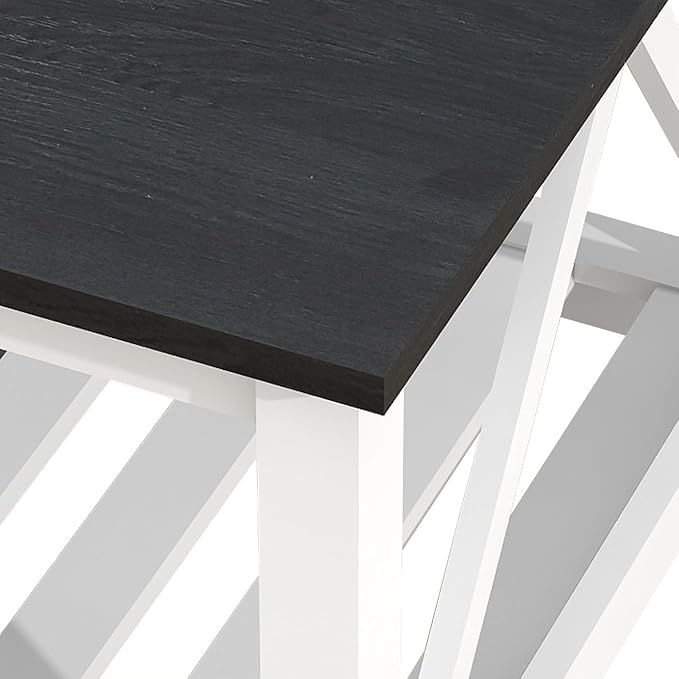 Farmhouse Coffee Table for Living Room, 2-Tier Rectangular Wooden Centre Cocktail Table with Slats Shelf Storage and V-Shaped Frame, Oak Blak