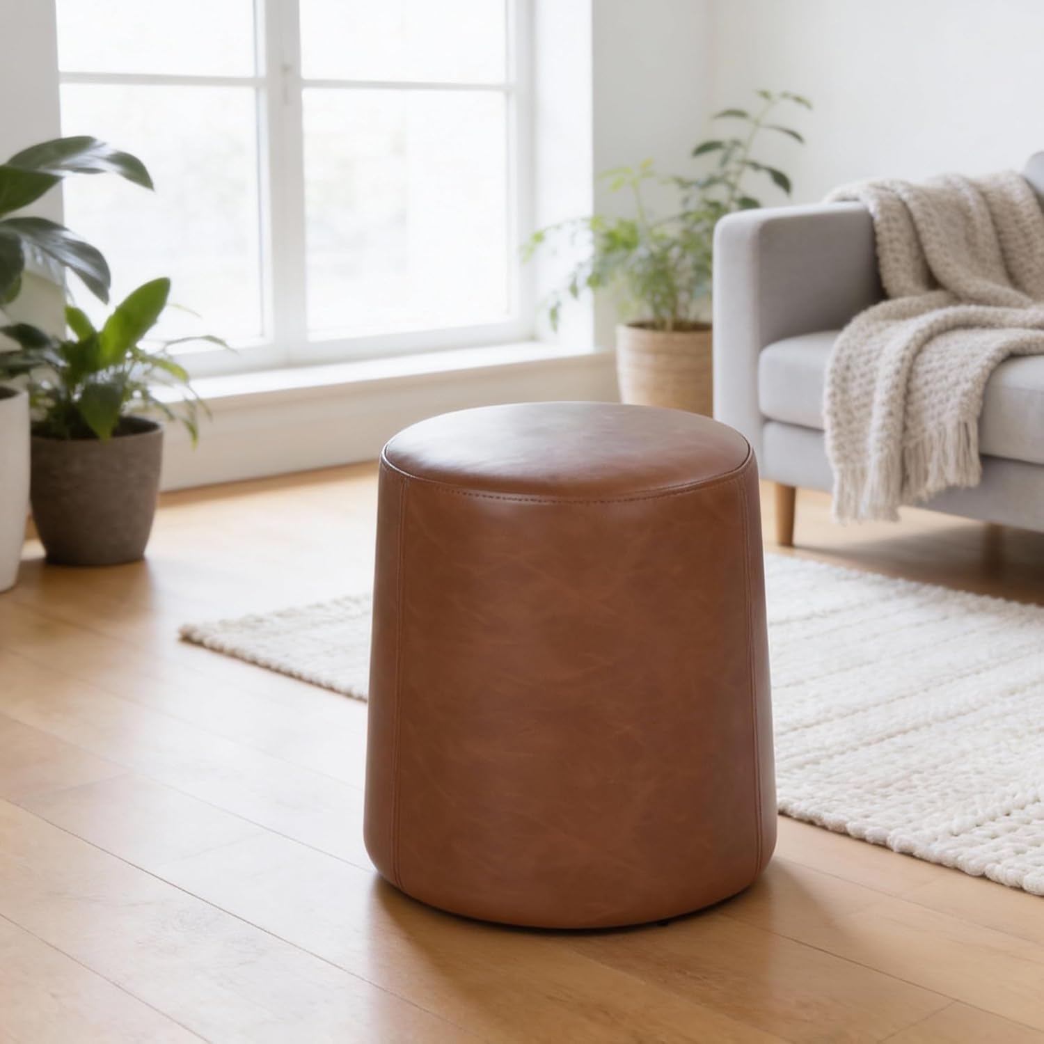 HomePop 17" Organic Shape Ottoman - Chestnut Faux Leather