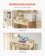 VEVOR Small Desk with Drawers, Wooden Table for Home Office, Small Computer Desk with Storage, Vanity Desk with Drawers, Study Table for Adults/Students for Drawing, Reading, Writing, Light Wood