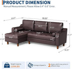 GarveeHome 88.9" L-Shape Sofa with Convertible Chaise, Sectional Leather Sofa with Deep Seat, Modern Mid-Century Sofa for Living Room, Comfy Leather Couch, Brown