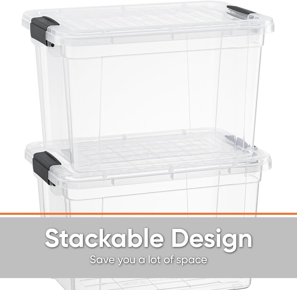 Superio Clear Storage Boxes with Lids, 49 Quart Plastic Container Bins for Organizing, Stackable Crates, BPA Free, Non Toxic, Odor Free, Organizers for Home, Office and Dorm, 8 Pack