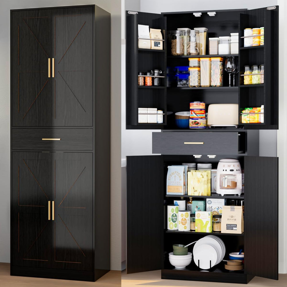 71" Tall Kitchen Pantry Storage Cabinet with 4 Doors & Drawer, Adjus...