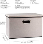 PRANDOM Large Foldable Storage Bins with Lids [5-Pack] linenFabric Decorative Storage Boxes Organizer Containers Baskets Cube with Handles Divider for Bedroom Closet Office Light Grey(17.7x11.8x11.8)