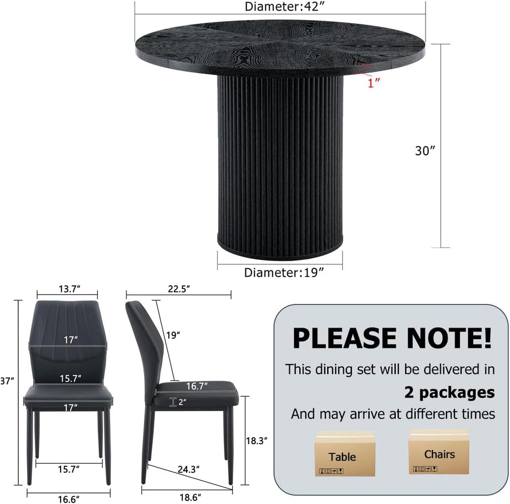 Round Dining Table Set for 6, Black Kitchen Table Set for 6 with 42''...