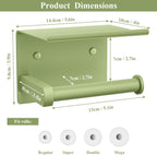 Tindbea Toilet Paper Holder with Shelf Adhesive or Screw Wall Mounted Toilet Paper Roll Dispenser Storage, Stainless Steel Bathroom Shelf Holder Accessories (Soft Sage Green)