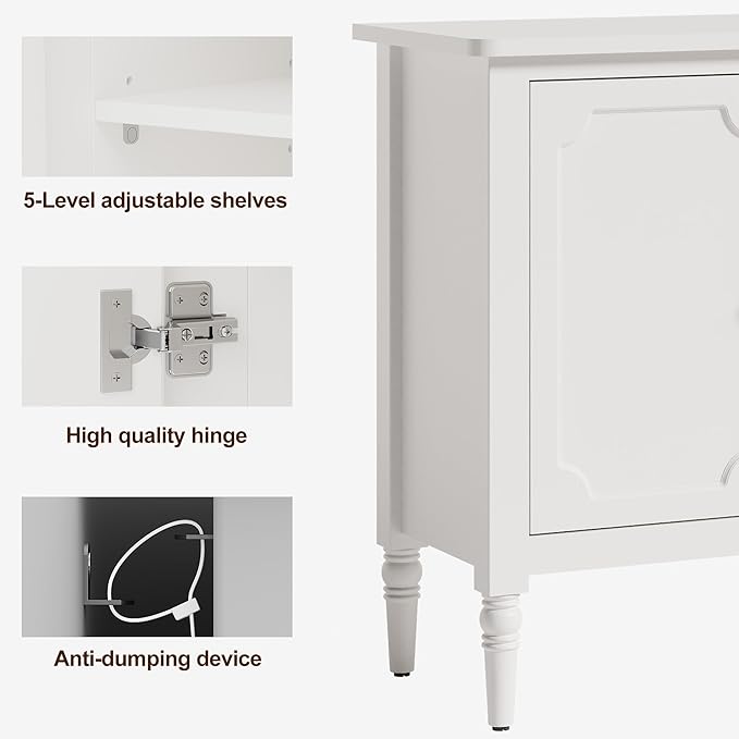 RoyalCraft 59" Buffet Cabinet with Storage, Vintage Sideboard with Adjustable Shelves & Carved Handle, Mid Century Modern Painted Credenza Coffee Bar for Kitchen, Dining Room, Satin White