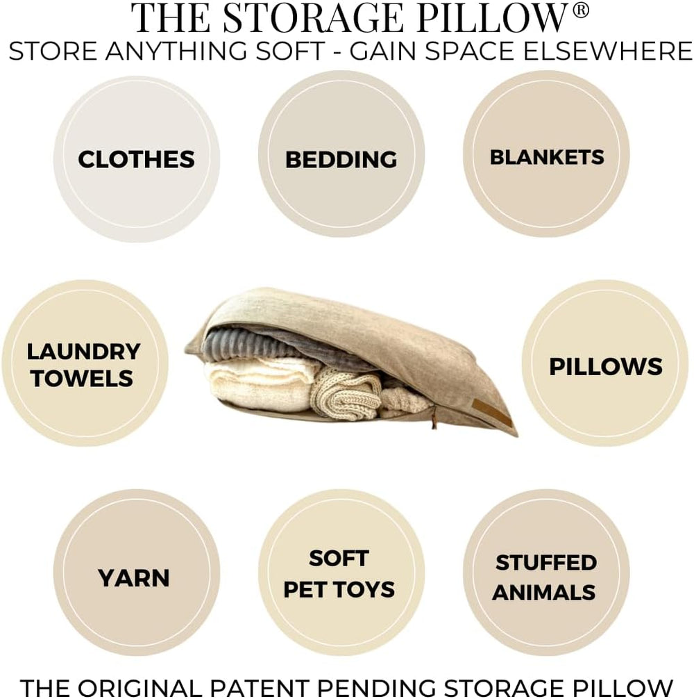 THE STORAGE PILLOW XL zippered storage Pillowcase FILL w Clothes Bedding Blan...