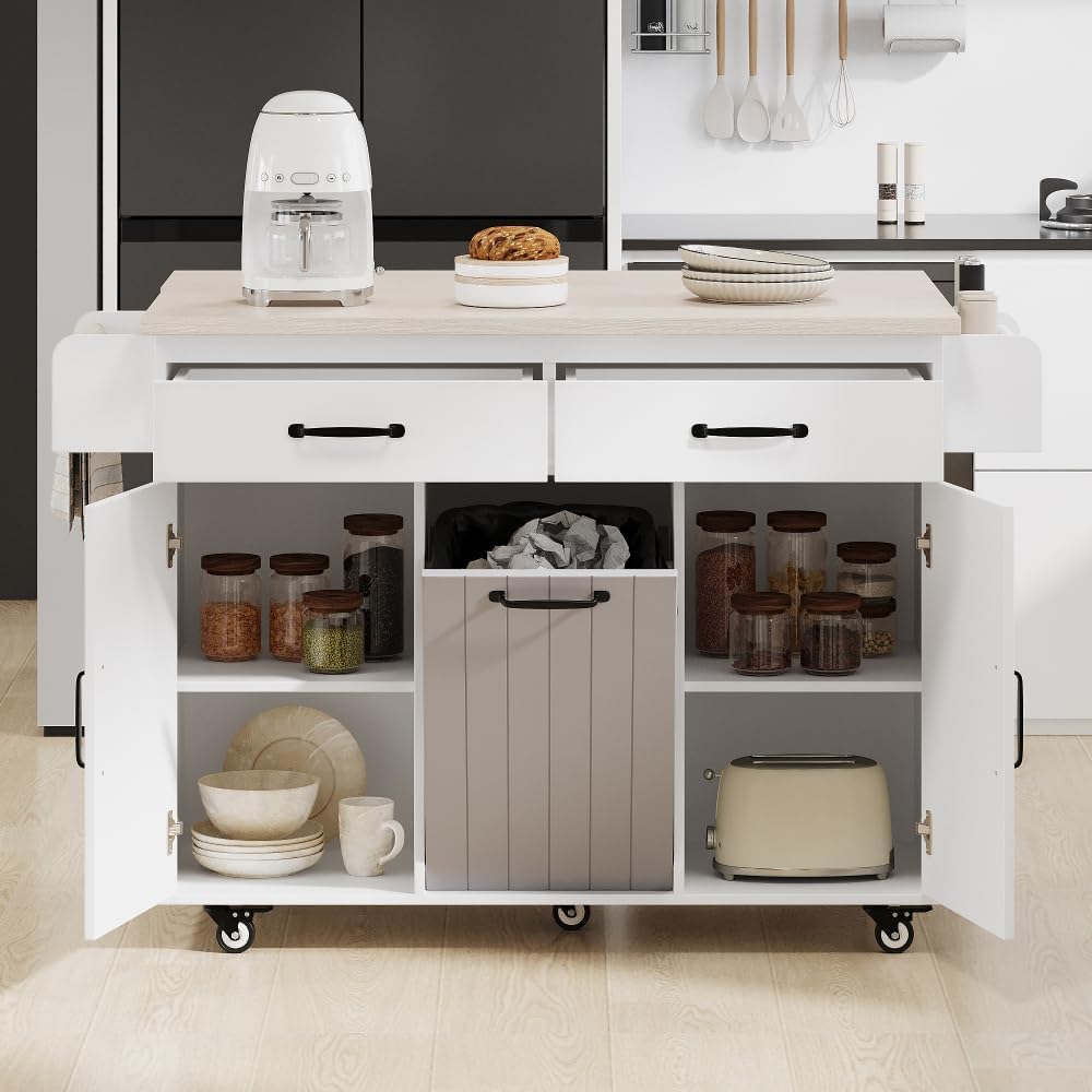 ZOEDO K&K Kitchen Island with Trash Can Storage Cabinet, Kitchen Cart wit...