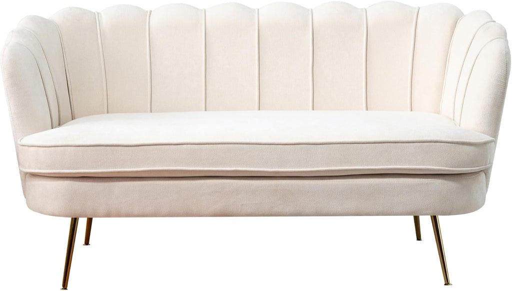 59'' Loveseat Sofa, Comfy Chenille 2-Seater Sofa with Gold Legs, Modern Shell Accent Couch for Studio, Living Room, Store, Office (Beige Chenille).
