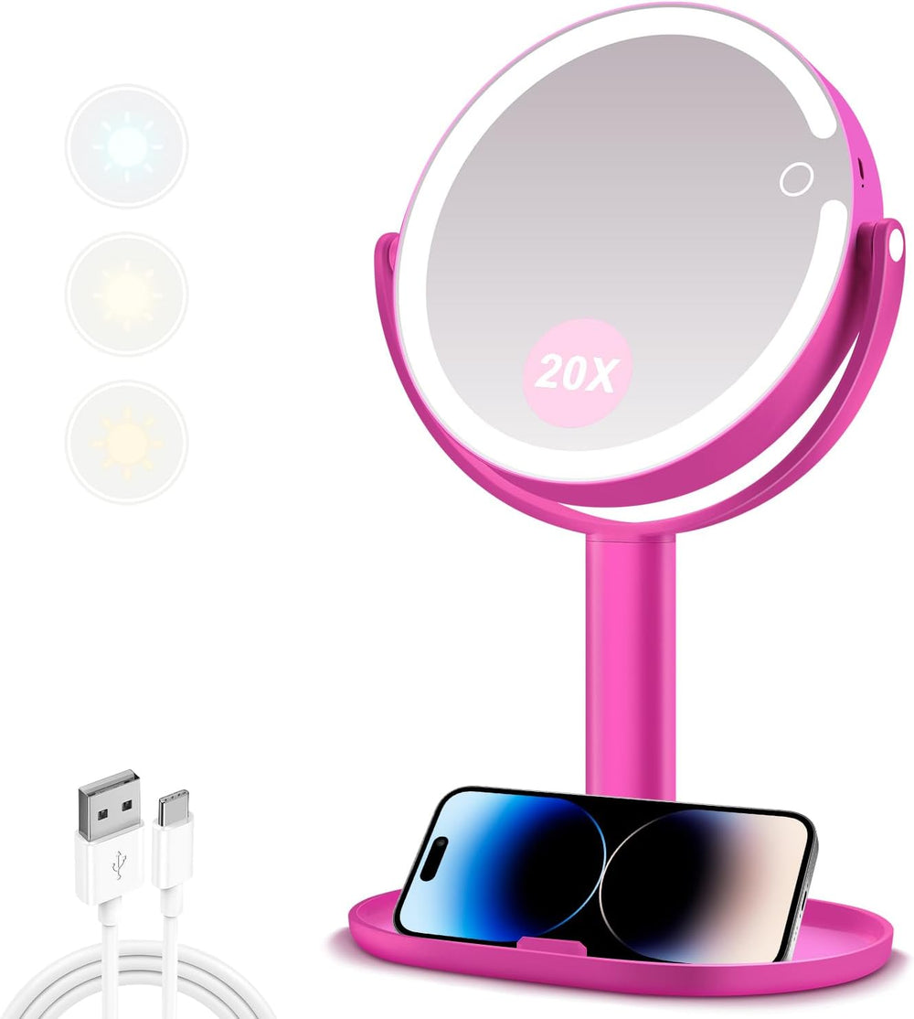 MIYADIVA Makeup Mirror with Lights, 20X Magnifying Mirror with Light and Touc...