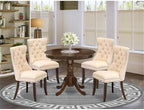 East West Furniture ANDA5-AWA-32 5 Piece Dining Room Furniture Set Includes a Round Kitchen Table with Pedestal and 4 Polyester Fabric Padded Chairs, 36x36 Inch, Antique Walnut
