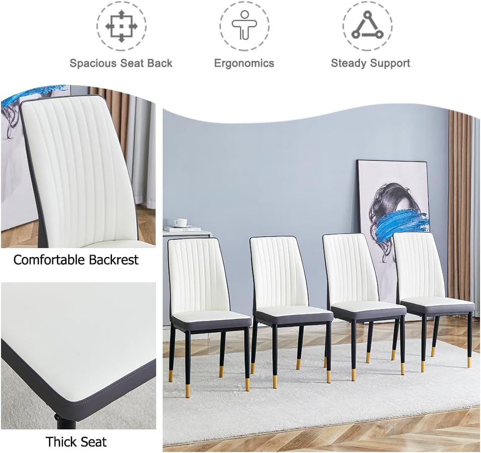 Modern Dining Table Set for 6, Marble Kitchen Table Chair Set for 6, Rectangu...