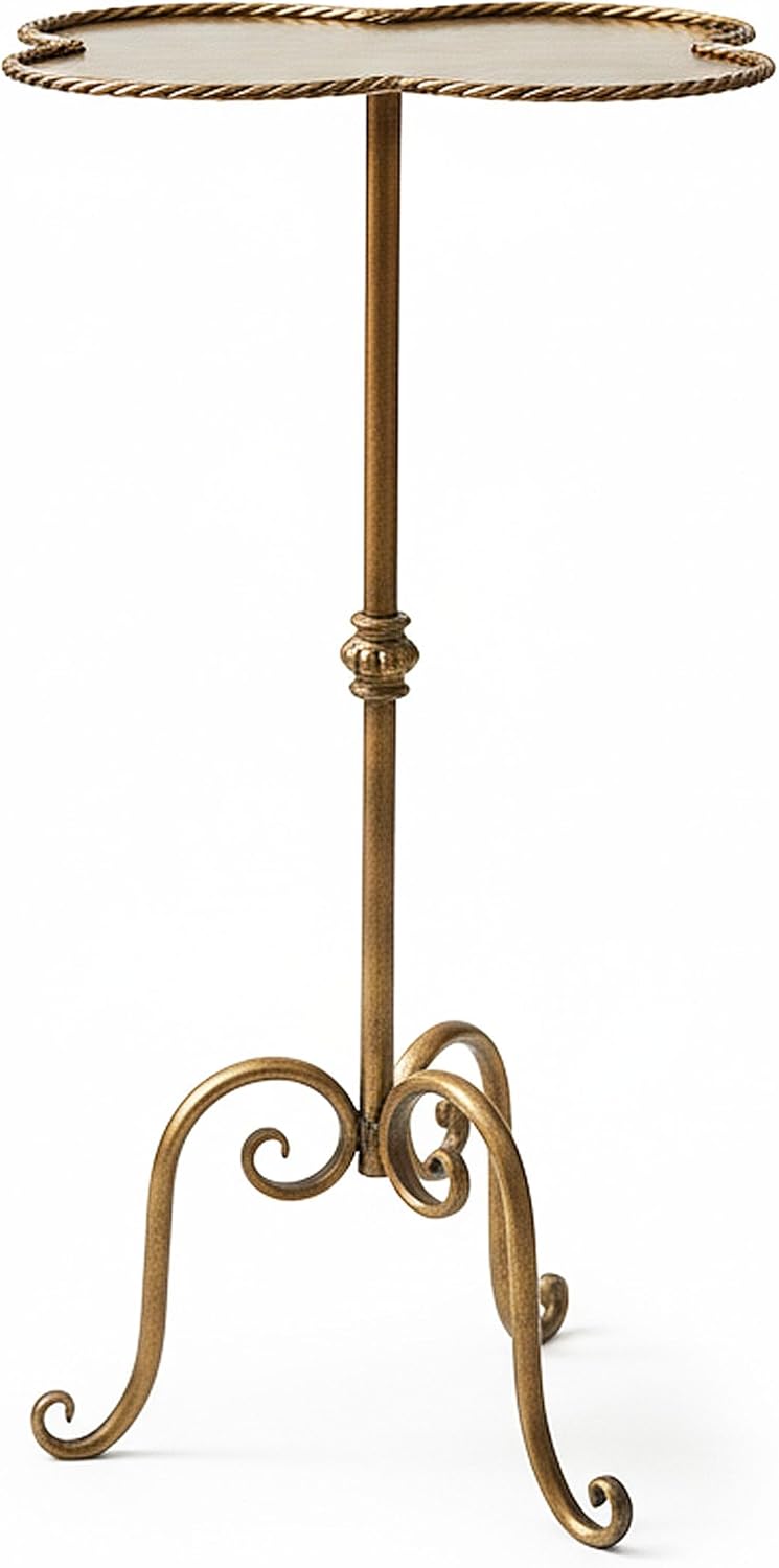 Antique Gold Metal Side Table, Modern Accent Small Drink Table, Coffee Martin...