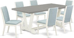 East West Furniture V097LA015-7 7 Piece Dinette Set Consist of a Rectangle Dining Table with V-Legs and 6 Baby Blue Linen Fabric Parson Dining Room Chairs, 40x72 Inch, Multi-Color