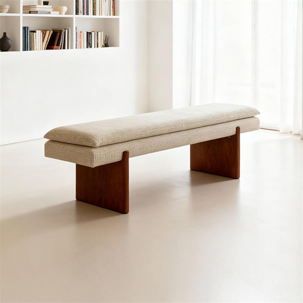 Modern Green Bedroom Bedside Bench Dressing Room Wooden and Fabric Long Entry...