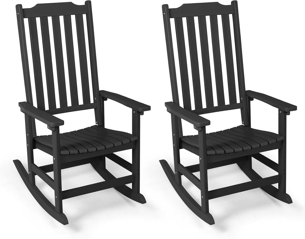 Oversized All-Weather Outdoor Rocking Chairs Set of 2, Patio Rocker | Ergonom...