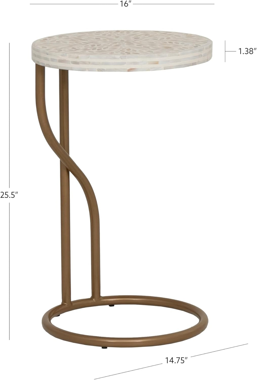 Linon Dabelle Cream Capiz Round Side Table with Gold Metal Base