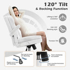SEATZONE White Plush Office Chair Ergonomic Desk Chair with Lumbar Support, Flip-Up Arms, Adjustable Swivel Computer Chair with Wheels, Soft Fleece Cute Office Chair for Home Bedroom Vanity
