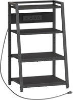 HOOBRO 4-Tier AV Media Stand with Charging Station and LED Light, Wooden Stereo Cabinet, Media Audio Tower Rack, Corner TV Stand, Record Player, Entertainment Device, Black BB106UDCJ01