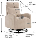 LUCKHAO Swivel Rocking Chair，Nursery Swivel Glide Armchair Linden Fabric Upholstered Modern Rocking Chairs with High Backrest for Nursery, Bedroom, Living Room（Beige