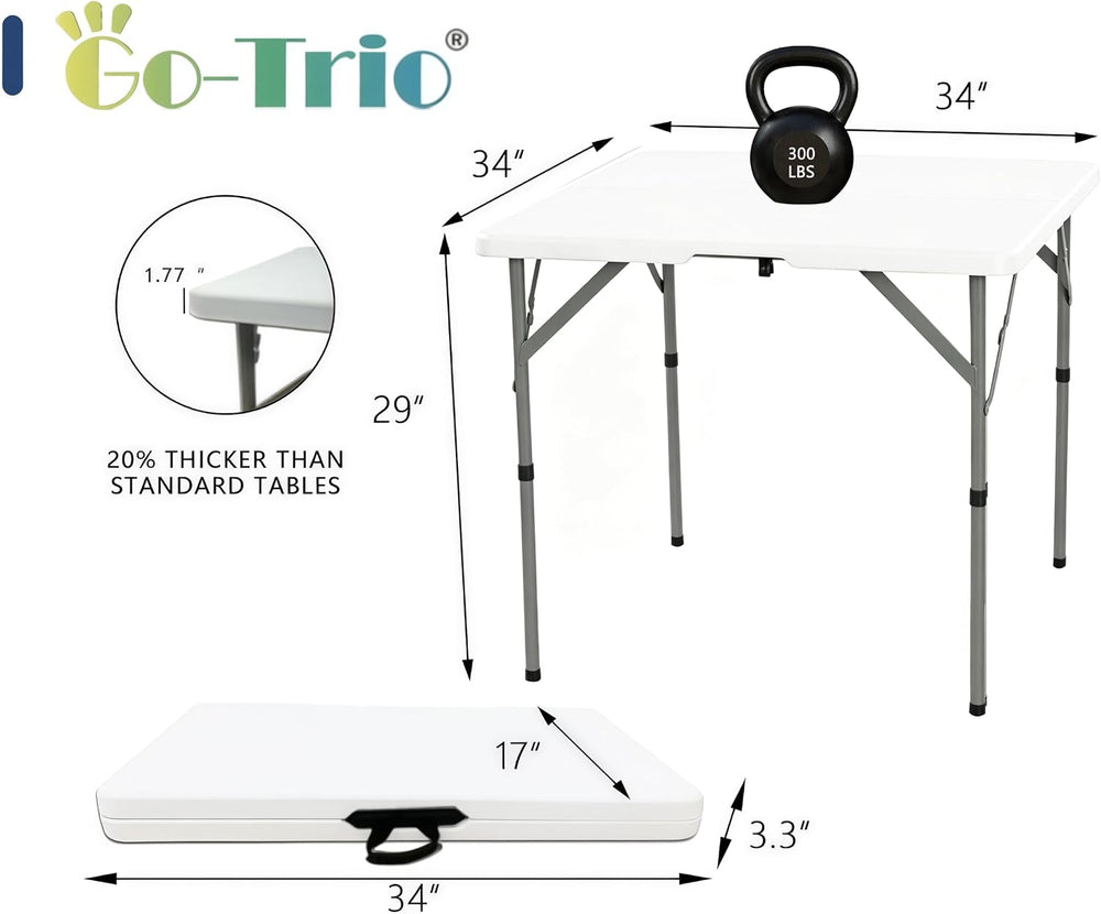 34" Square Folding Card Table, 3ft Foldable Portable Plastic Table | 3 f...