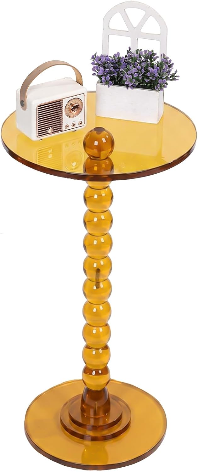 Acrylic Round Side Table Clear End Stand with Column Base Transparent Modern ...