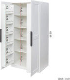 62.99in Kitchen Pantry Cabinet, Freestanding Buffet Cupboards Sideboard with Doors & Shelves, Kitchen Pantry Storage Cabinet Multiple Storage Space, for Living Dinning Room (White)
