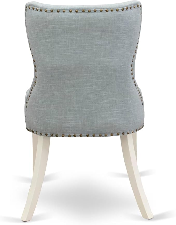 East West Furniture V097SI215-6 6 Piece Dining Room Table Set Contains a Rectangle Kitchen Table with V-Legs and 4 Baby Blue Linen Fabric Parson Chairs with a Bench, 40x72 Inch, Multi-Color