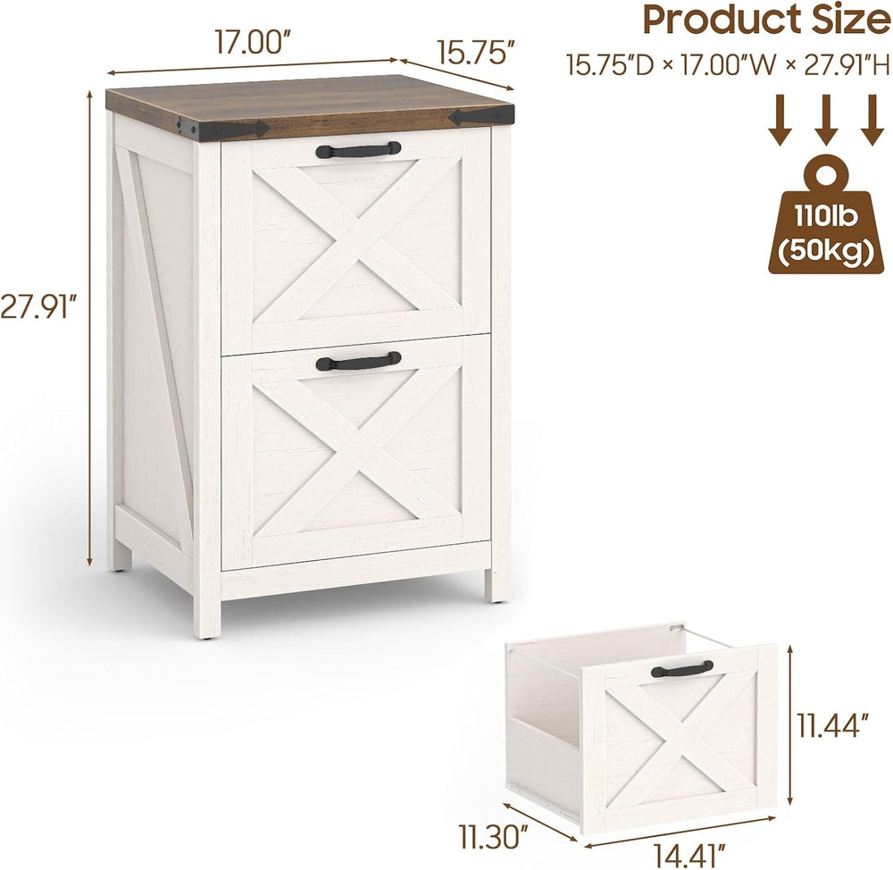Farmhouse File Cabinet with 2 Drawers for Home Office, White and Brown | Hali...