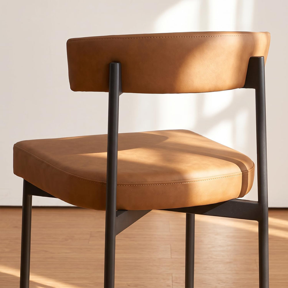 GrandNoor Brown Modern Bar Stools Set of 3, 24 Inch Faux Leather Counter Stoo...