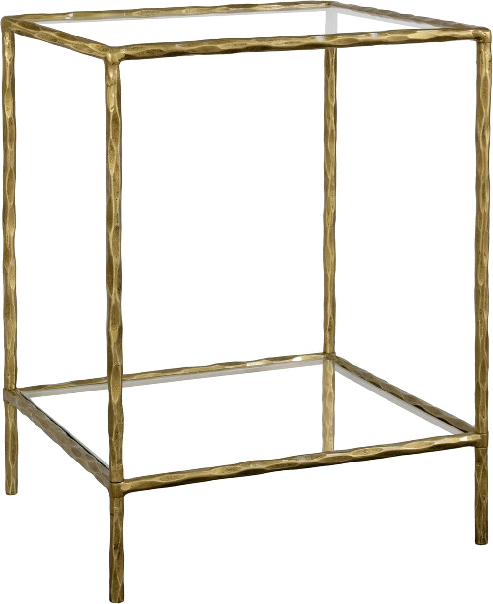 BEGINS Hand Forged Side Table 2 Tier, Vintage End Table Glass Top Coffee Tabl...