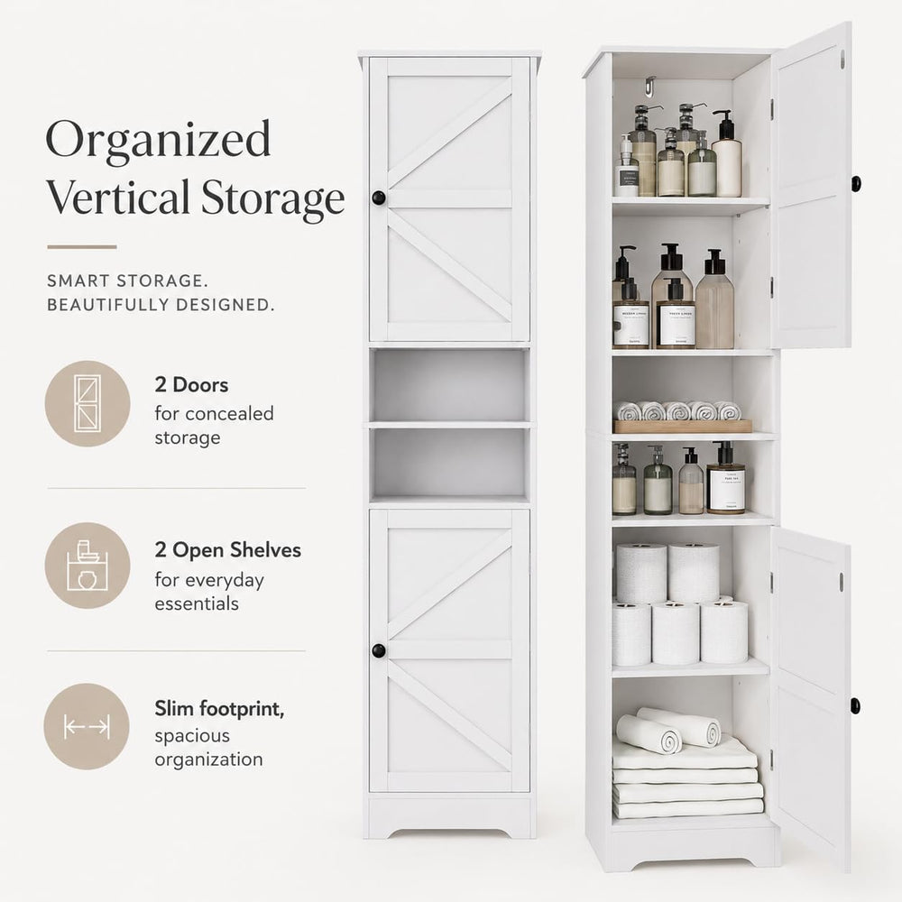 Viaozutis Tall Bathroom Storage Cabinet, Slim Freestanding Cabinet with Adjus...