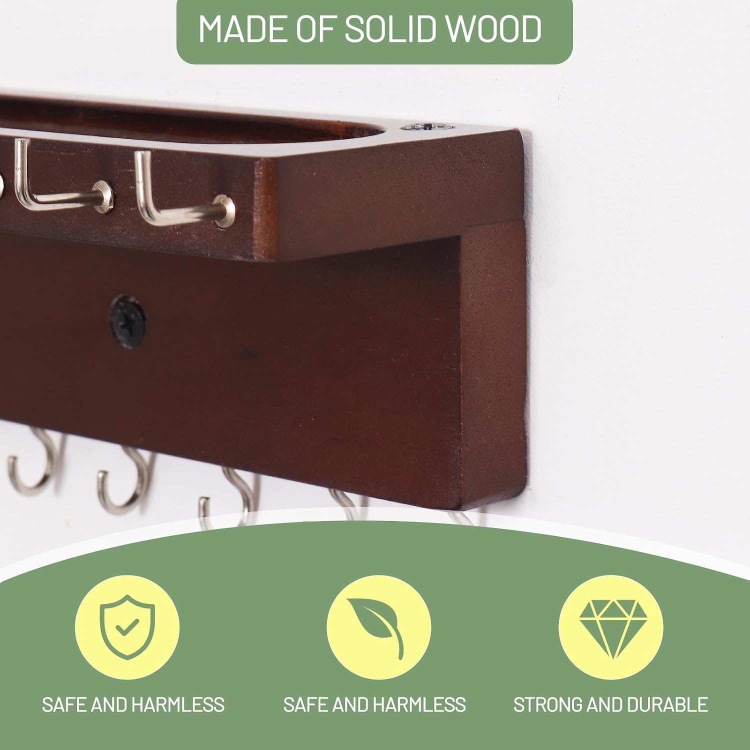 Necklace Holder Organizer Wall Mount,Jewelry Holder Organizer with 30 Hooks,Oak Jewelry Organizer and Storage for Necklaces,Bracelets and Rings (Dark Walnut)