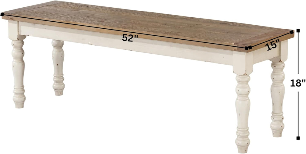 Roundhill Furniture Prato Two-Tone Distressed Oak Wood Dining Bench, Antique ...
