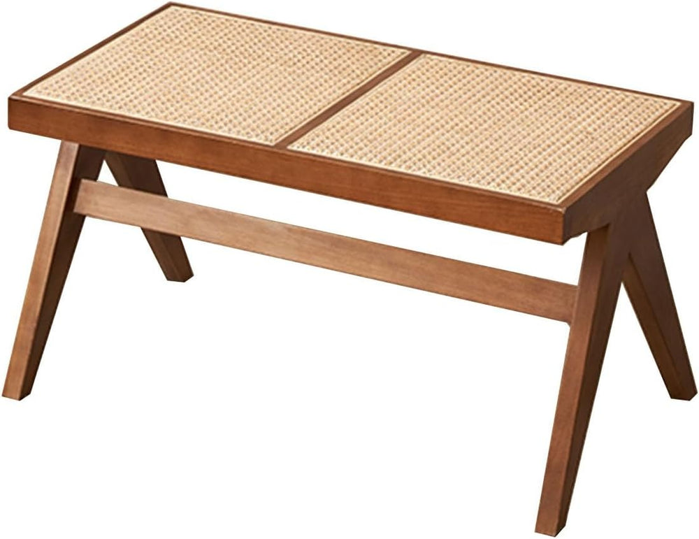 Wood Rattan Entryway Dining Bench Seat Wooden Indoor End of Bed Bench for Bed...