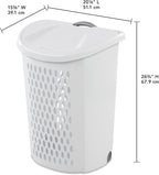White Rolling Laundry Hamper with Wheels, 2-Bushel Large Capacity Ventilated Plastic Hamper with Lid & Retractable Handle, Portable Laundry Basket for Dorms, Apartments and Bedrooms