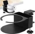 Desk Cup Holder for Coffee Mugs, Tumblers, Water Bottles with Mobile Phone Stand, Anti-Spill Metal School Home Office Accessories (Black-1)