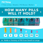 Weekly Pill Organizer Case, 7 Compartments, Pebble Grain Faux Leather, Magnetic Snap, Medication Schedule Card (7X a Day Weekly with Wallet)