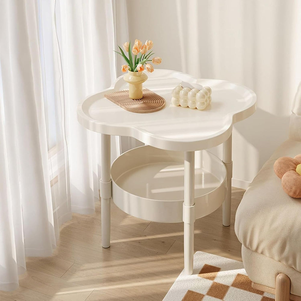 Petal-Shaped Side Table Living Room, 2-Tier Storage Small Coffee Table 15.35”...